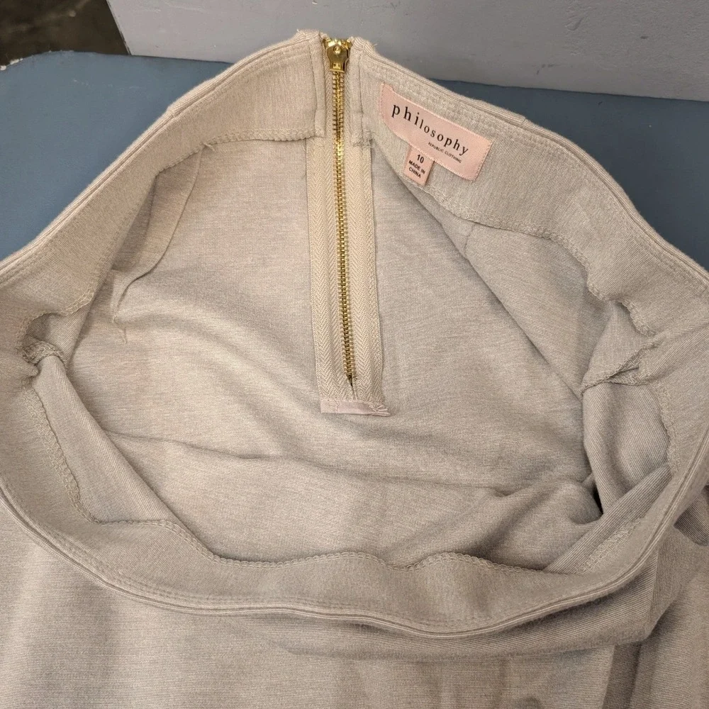 NWT Philosophy Pencil Skirt Women‎ 10 Beige High Waist Ponte Knit Gold Zip